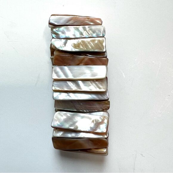 Vintage Abalone Shell Stretch Chunky Cuff Bracelet Mother of Pearl Boho - Picture 7 of 8